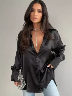 Long Sleeves Blouse Buttons Busniess Casual Spring Fall Blouses In Solid Color