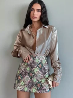 Long Sleeves Blouse Buttons Busniess Casual Spring Fall Blouses In Solid Color
