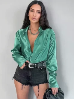 Long Sleeves Blouse Buttons Busniess Casual Spring Fall Blouses In Solid Color