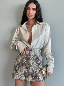 Long Sleeves Blouse Buttons Busniess Casual Spring Fall Blouses In Solid Color