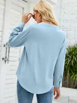 Long Sleeves Tees White Chiffon V-Neck Women T Shirt