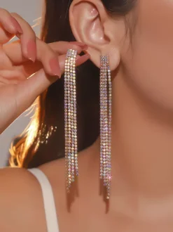 Long Tassel Rhinestone Earrings For Women 2026
