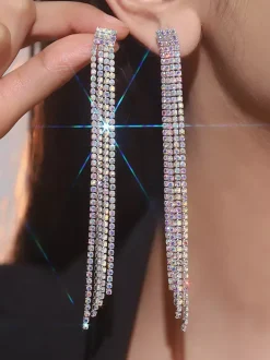 Long Tassel Rhinestone Earrings For Women 2026