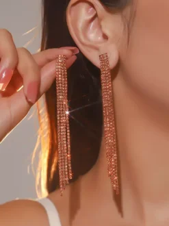 Long Tassel Rhinestone Earrings For Women 2026
