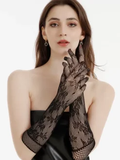Long Tulle Gloves Stretchy Lace Wedding Evening Party