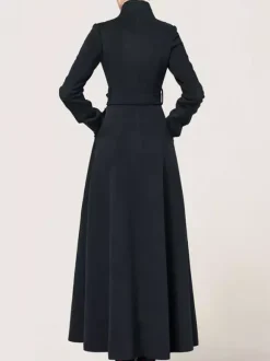 Long Wool Blend Coat Stand collar Belted Warm Classic Full-length Winter Outerwear For Women 2026