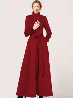 Long Wool Blend Coat Stand collar Belted Warm Classic Full-length Winter Outerwear For Women 2026
