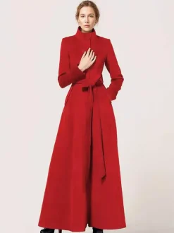 Long Wool Blend Coat Stand collar Belted Warm Classic Full-length Winter Outerwear For Women 2026