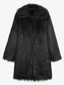 Long Black Men's Faux Fur Coat Winter Warm Long-Sleeved Jacket with Turn-Down Collar