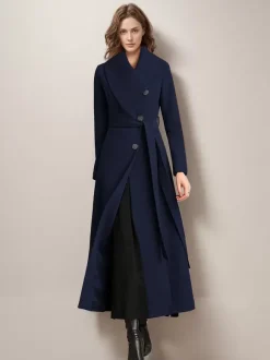 Long Coat For Woman Red Belted Wide Collar Warm Winter Outerwear 2026