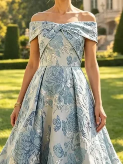 Long Floral Mother Dress Short Sleeves A-Line Flowers Guest Dresses
