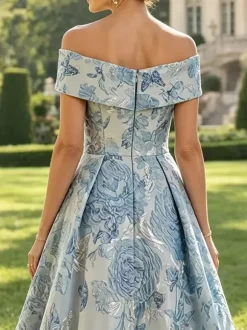 Long Floral Mother Dress Short Sleeves A-Line Flowers Guest Dresses