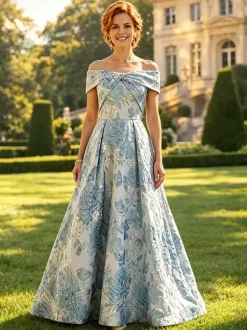 Long Floral Mother Dress Short Sleeves A-Line Flowers Guest Dresses