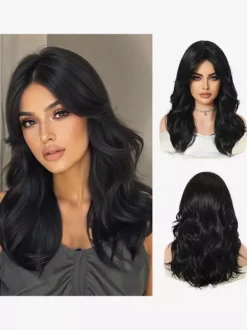 Long Layered Water Wave Synthetic Wig Curtain Bang Ombre Highlight Hair Wig