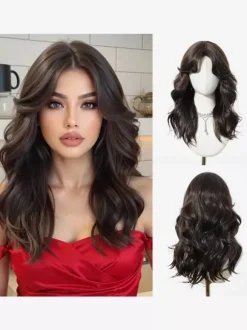 Long Layered Water Wave Synthetic Wig Curtain Bang Ombre Highlight Hair Wig