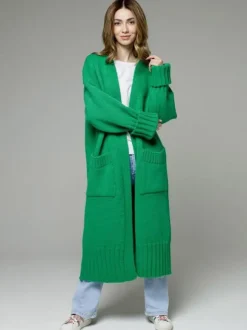 Longline Cardigan Drop Shoulder Ribbed Full Length Women's Sweater