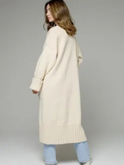 Longline Cardigan Drop Shoulder Ribbed Full Length Women's Sweater