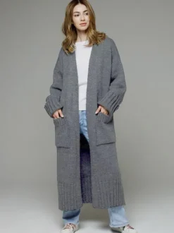 Longline Cardigan Drop Shoulder Ribbed Full Length Women's Sweater