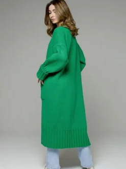 Longline Cardigan Drop Shoulder Ribbed Full Length Women's Sweater