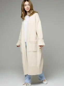 Longline Cardigan Drop Shoulder Ribbed Full Length Women's Sweater