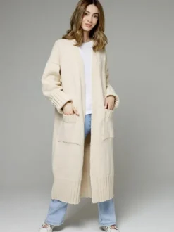 Longline Cardigan Drop Shoulder Ribbed Full Length Women's Sweater