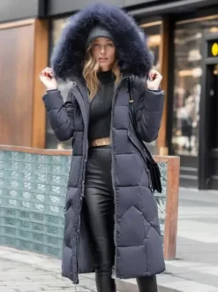 Longline Coat Hooded Zip Up Hooded Qualited Casual Winter Outerwear