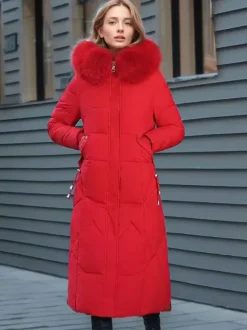 Longline Coat Hooded Zip Up Hooded Qualited Casual Winter Outerwear
