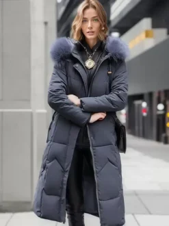 Longline Coat Hooded Zip Up Hooded Qualited Casual Winter Outerwear
