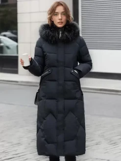 Longline Coat Hooded Zip Up Hooded Qualited Casual Winter Outerwear
