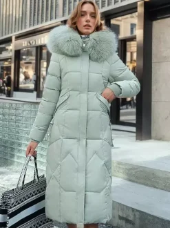 Longline Coat Hooded Zip Up Hooded Qualited Casual Winter Outerwear