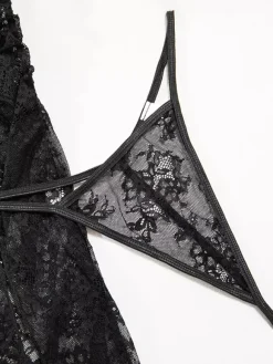Long Nightgown Black Floral Sheer Mesh Maxi Dress High-slit Lace Sexy Lingerie