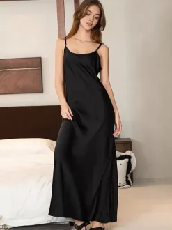 Long Nightgown Black Stretch Elegant Adult's Lingerie