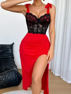 Long Nightgown Lace Backless Sleeveless Emerald Green Bodycon High Side Slit Sexy Lingerie