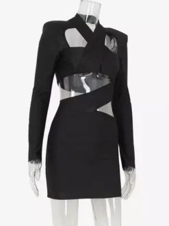 Long Sleeve Cut-Out Bodycon Mini Dress In Black For Night Out 2026