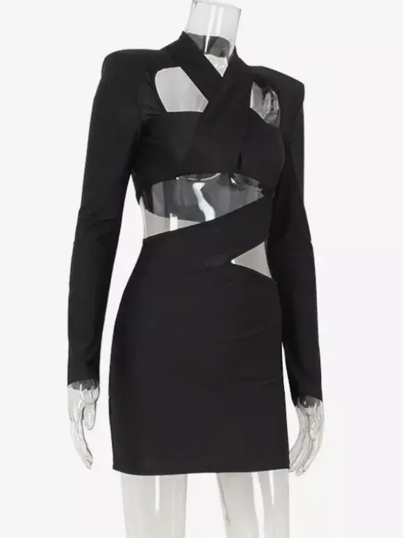 Long Sleeve Cut-Out Bodycon Mini Dress In Black For Night Out 2026