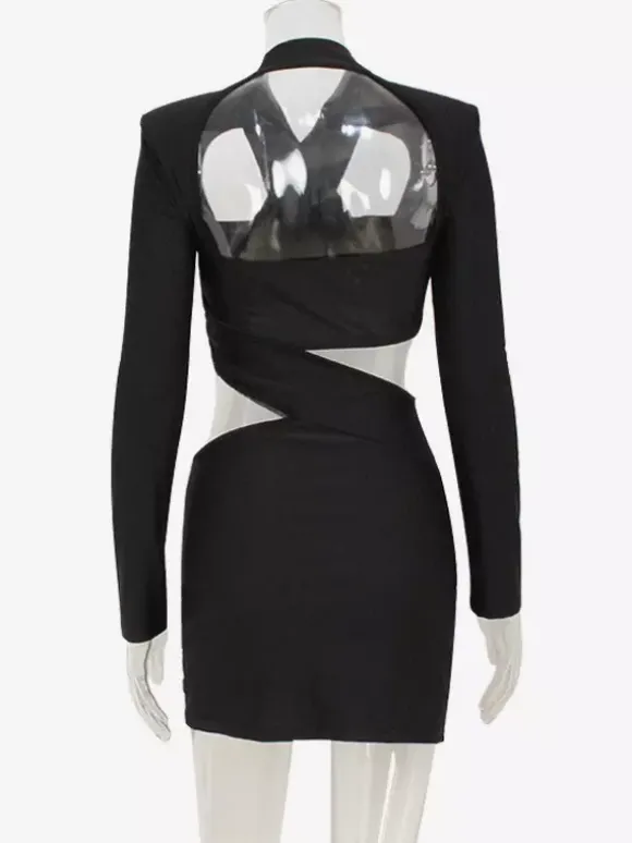 Long Sleeve Cut-Out Bodycon Mini Dress In Black For Night Out 2026
