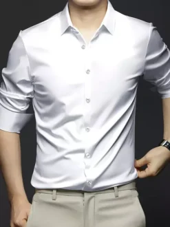 Long-Sleeved Shirts For Men Wrinkle-Free Ironing-Free Ice Silk Shirts