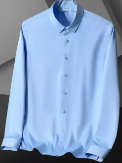 Long-Sleeved Shirts For Men Wrinkle-Free Ironing-Free Ice Silk Shirts