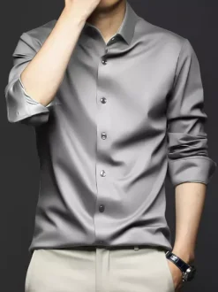 Long-Sleeved Shirts For Men Wrinkle-Free Ironing-Free Ice Silk Shirts