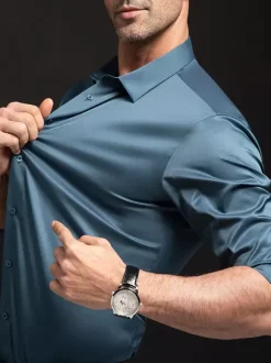 Long-Sleeved Shirts For Men Wrinkle-Free Ironing-Free Ice Silk Shirts