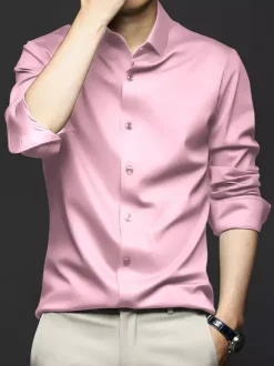 Long-Sleeved Shirts For Men Wrinkle-Free Ironing-Free Ice Silk Shirts