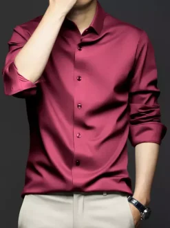 Long-Sleeved Shirts For Men Wrinkle-Free Ironing-Free Ice Silk Shirts