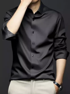 Long-Sleeved Shirts For Men Wrinkle-Free Ironing-Free Ice Silk Shirts
