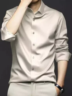 Long-Sleeved Shirts For Men Wrinkle-Free Ironing-Free Ice Silk Shirts