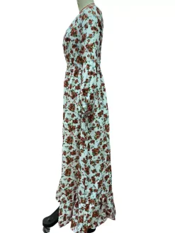 Long Sleeve Floral Maxi Gown - Pink Boho Flowy V Neck Ruffle Dress - Spring Holiday Beach 2026