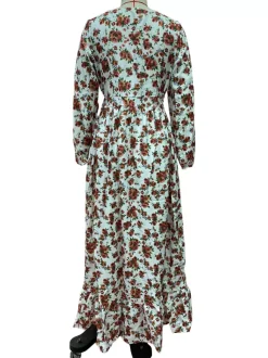 Long Sleeve Floral Maxi Gown - Pink Boho Flowy V Neck Ruffle Dress - Spring Holiday Beach 2026