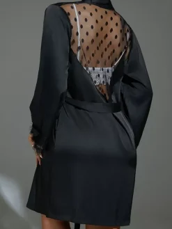 Long Sleeve Robes Lace Lingerie Sleepwear Nightgown