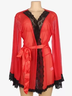 Long Sleeve Robes Lace Two-Tone Oversized Lingerie