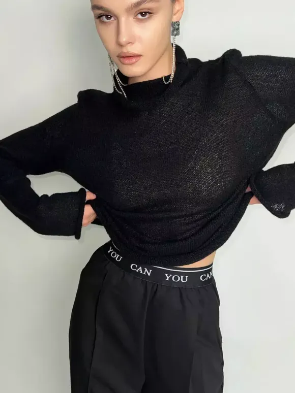Long Sleeve See-through Knit Tops For Women 2026