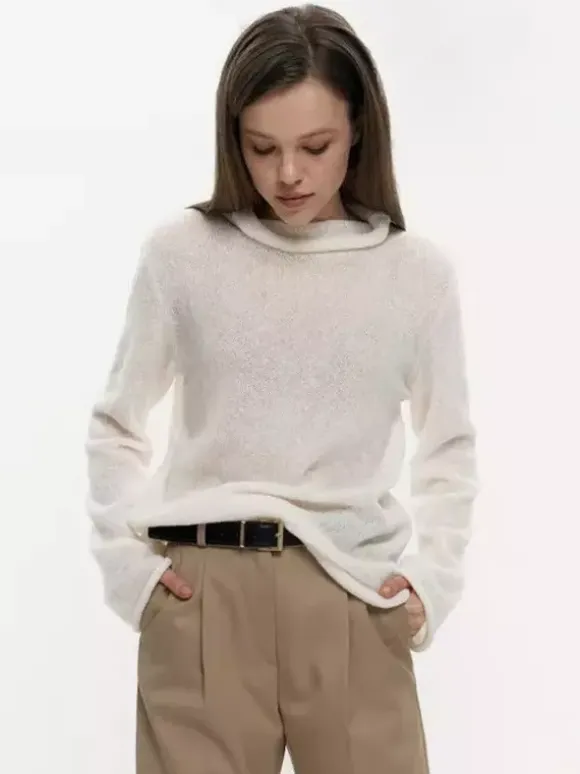Long Sleeve See-through Knit Tops For Women 2026